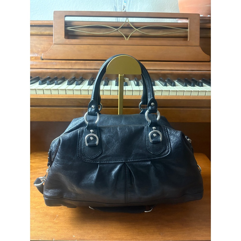 Coach Ashley Black Leather Satchel Magenta Interior Silver Hardware Shoulder Bag - Picture 2 of 10